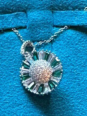New stunning sparkly faux emerald & diamond round necklace